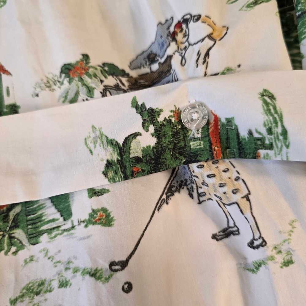 Katie Kime Masters Golf Toile Cotton Shirt Dress White Green Maxi NWT Medium - Picture 11 of 12